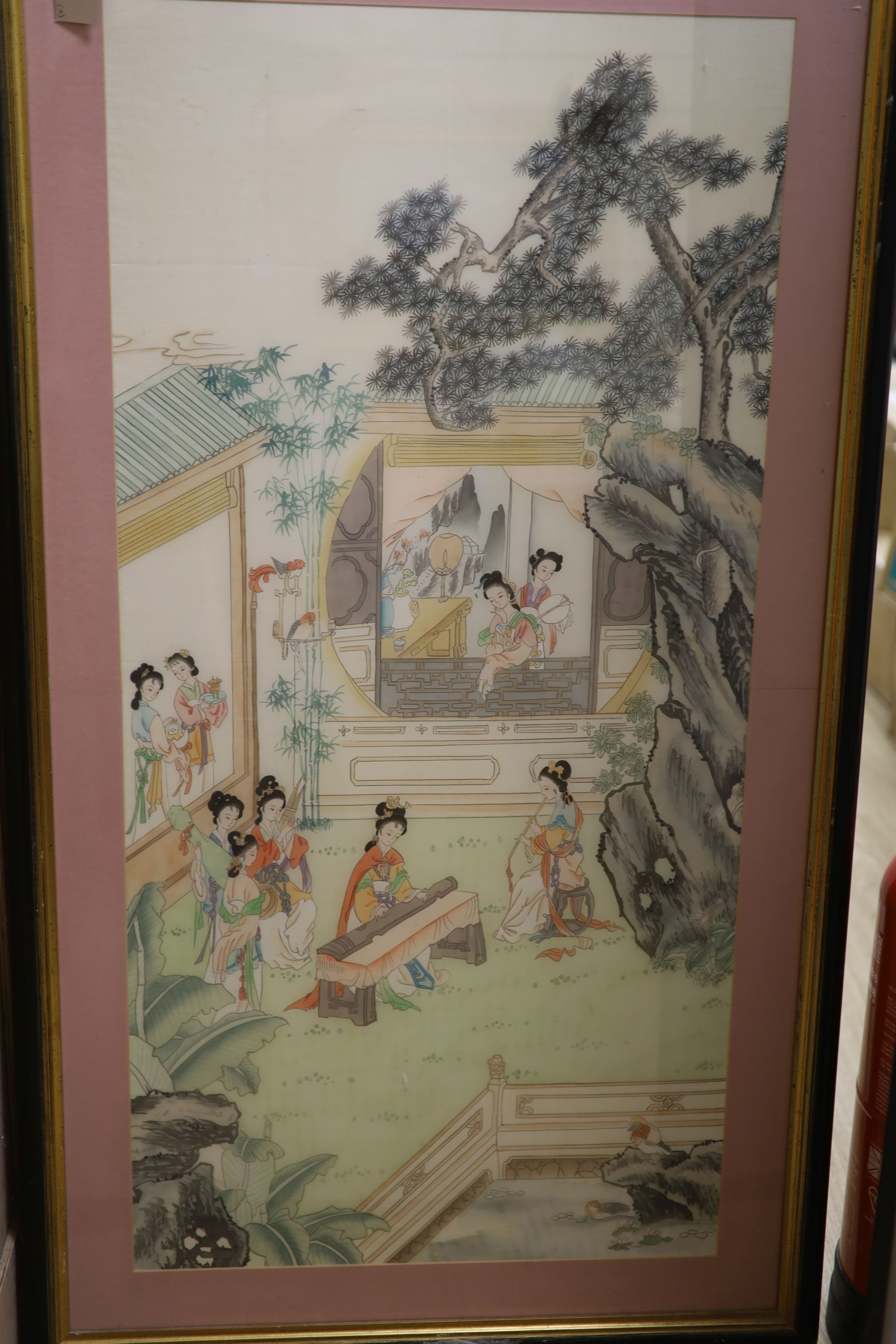 A large Chinese painting on silk and another